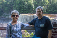 Tahquamenon Falls State Park, Paradise Michigan.  We are standing in front of the park's Upper Falls.