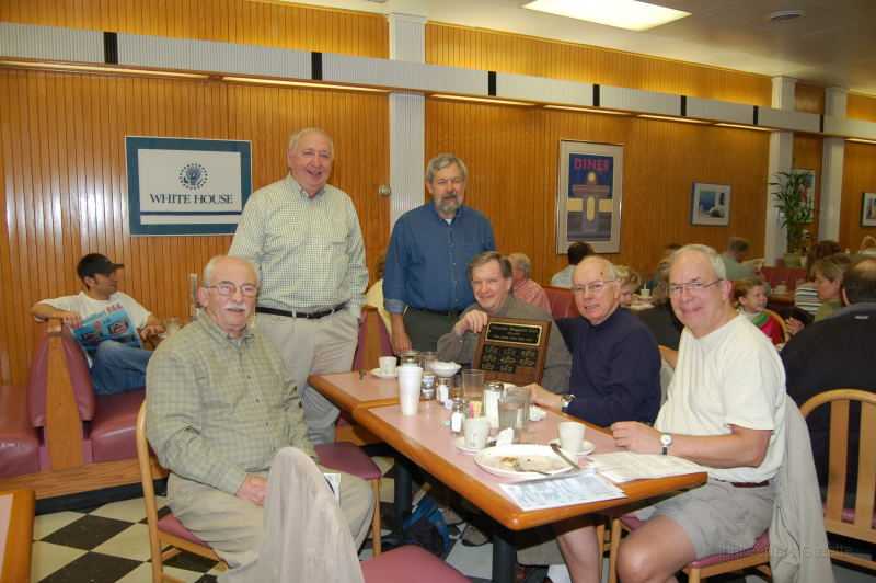 fbbcBreakfast0001.JPG - FBC Members celebrate another successful year of investing.  The group's average investment return for 2005 was 10.5% versus a 3% return for the S&P 500.  Bill Cobb's 2005 portfolio return of 17% earned him the group's traveling trophy.  The group has met regularly for 8 years to exchange investment tips and share encouraging words.  Member Aubrey Lancaster was unable to attend this years festivities; member Joe Scheines is our newest member, filling in for Gerald Turbyfill who passed away late in 2005.