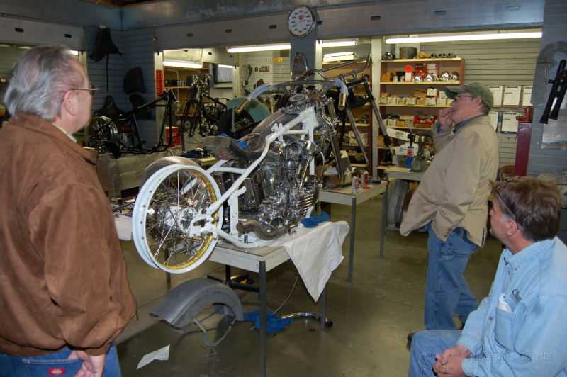 wheelsThruTime0058.JPG - Dale's shop.  He restores bikes for customers and the museum here.  A number were in progress.